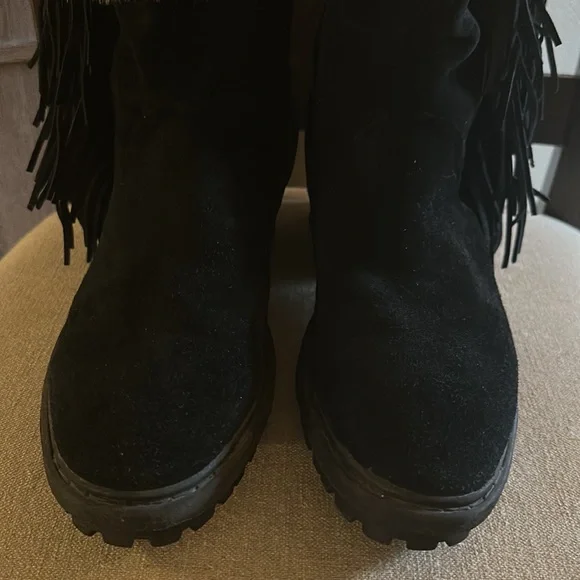 Sam Edelman Women’s Tilden Suede Leather Faux Fur Fringe Boots Black Size 9.5 - Picture 12 of 16